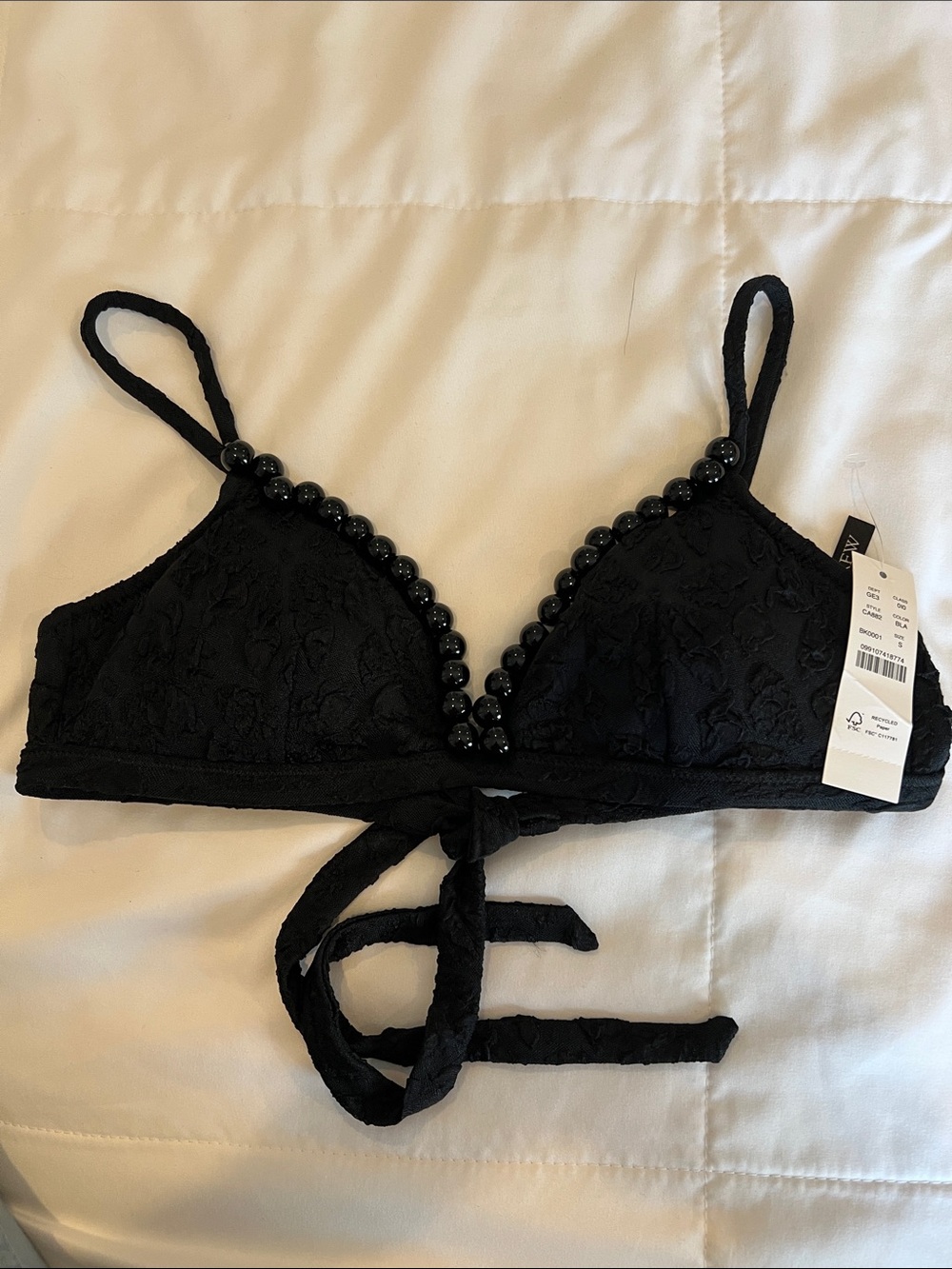 J. Crew Black Lace Beaded Tie-Back Bralette